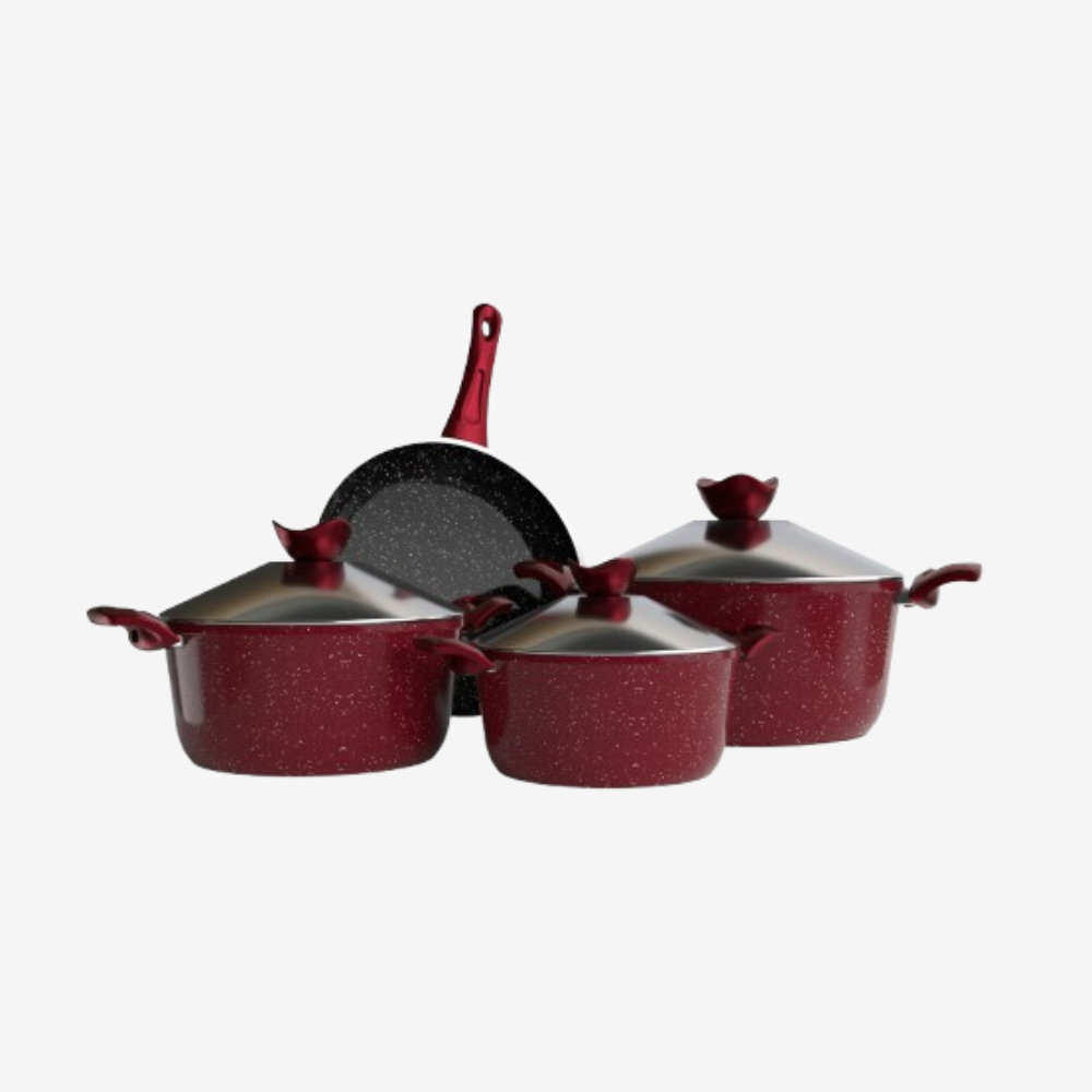 طقم حلل جرانيت احمر 7 قطع بمقلاية - سوبر سٌمك 4 مم