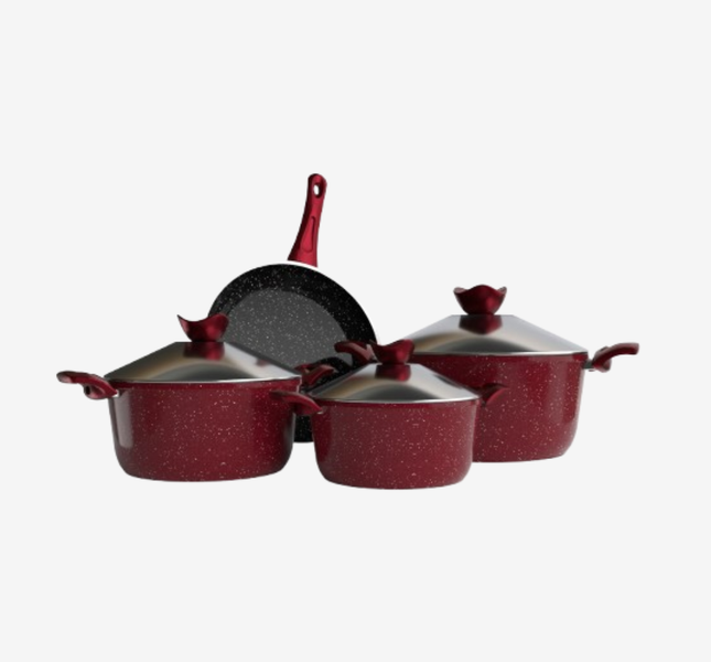 طقم حلل جرانيت احمر 7 قطع بمقلاية - سوبر سٌمك 4 مم