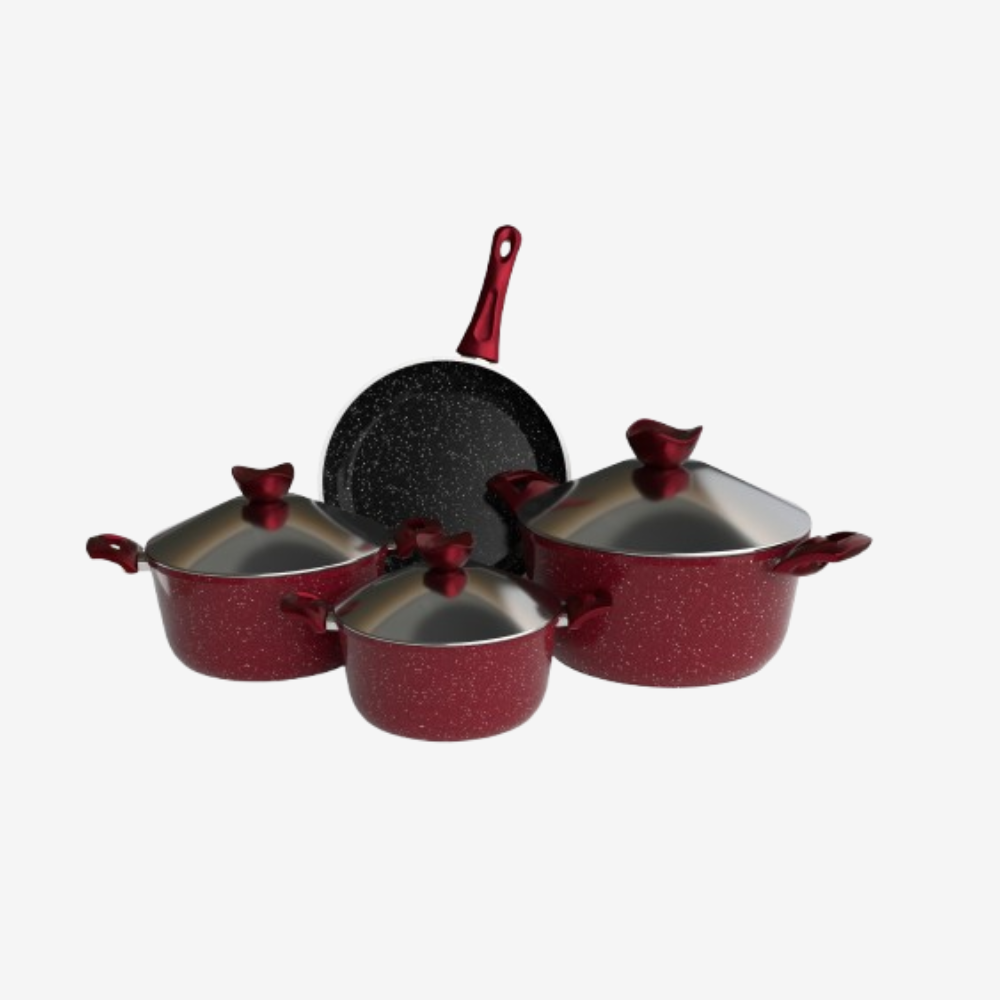 طقم حلل جرانيت احمر 7 قطع بمقلاية - سوبر سٌمك 4 مم