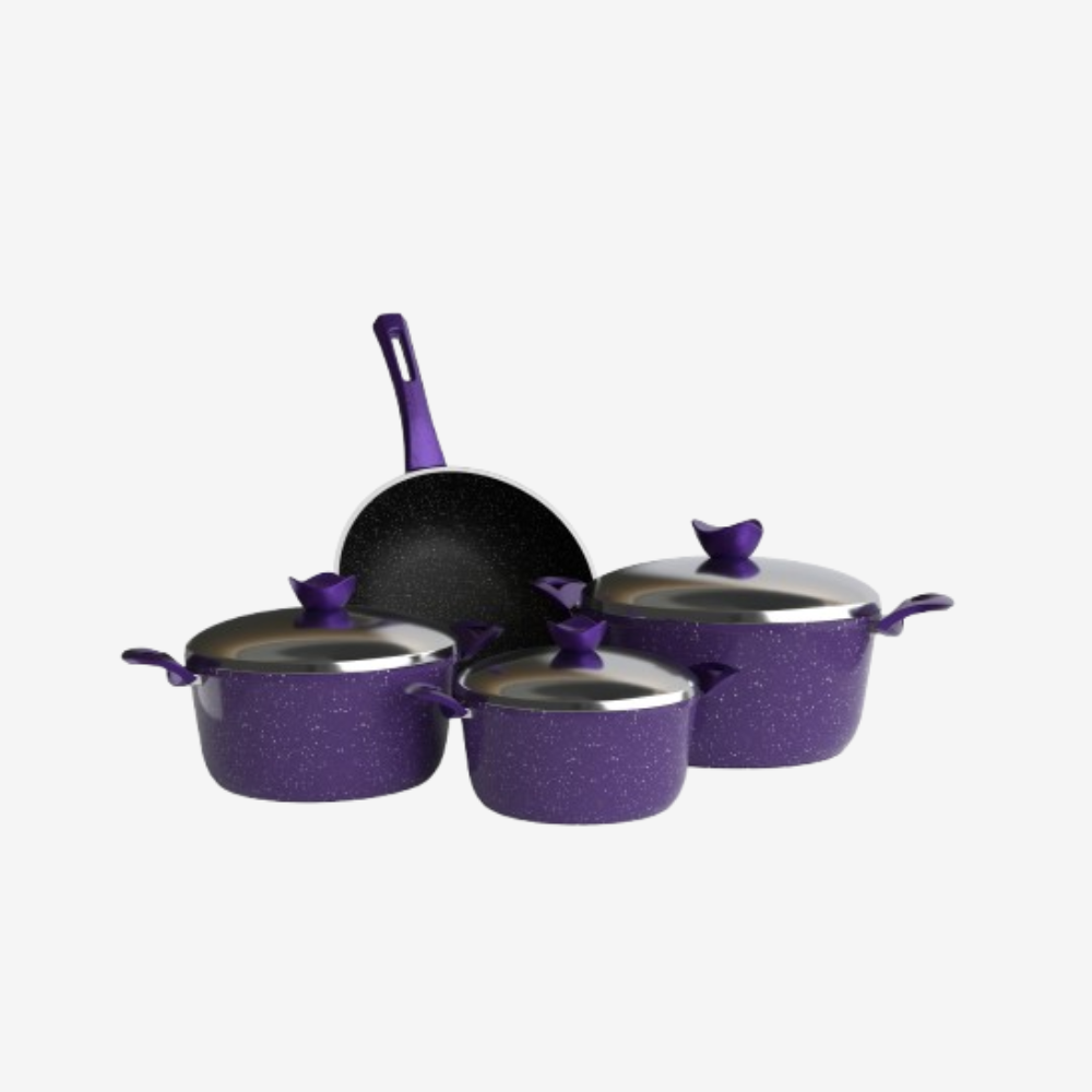 طقم حلل جرانيت موف 7 قطع و ووك - بريميوم سٌمك 5 مم