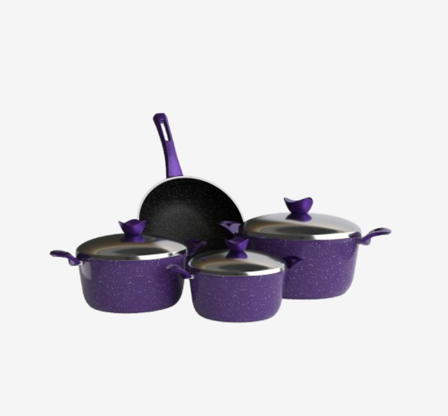 طقم حلل جرانيت موف 7 قطع و ووك - بريميوم سٌمك 5 مم