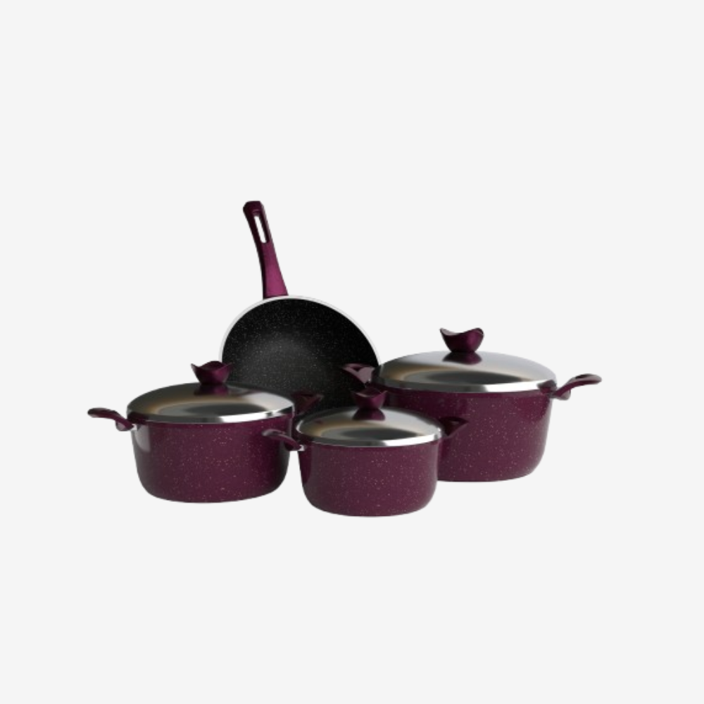 طقم حلل جرانيت بوردو 7 قطع و ووك - بريميوم سٌمك 5 مم