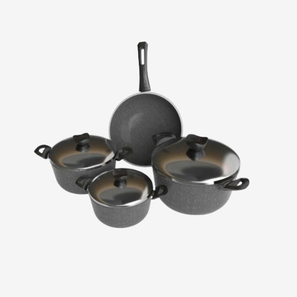 طقم حلل جرانيت رمادي 7 قطع و ووك مميز جدا