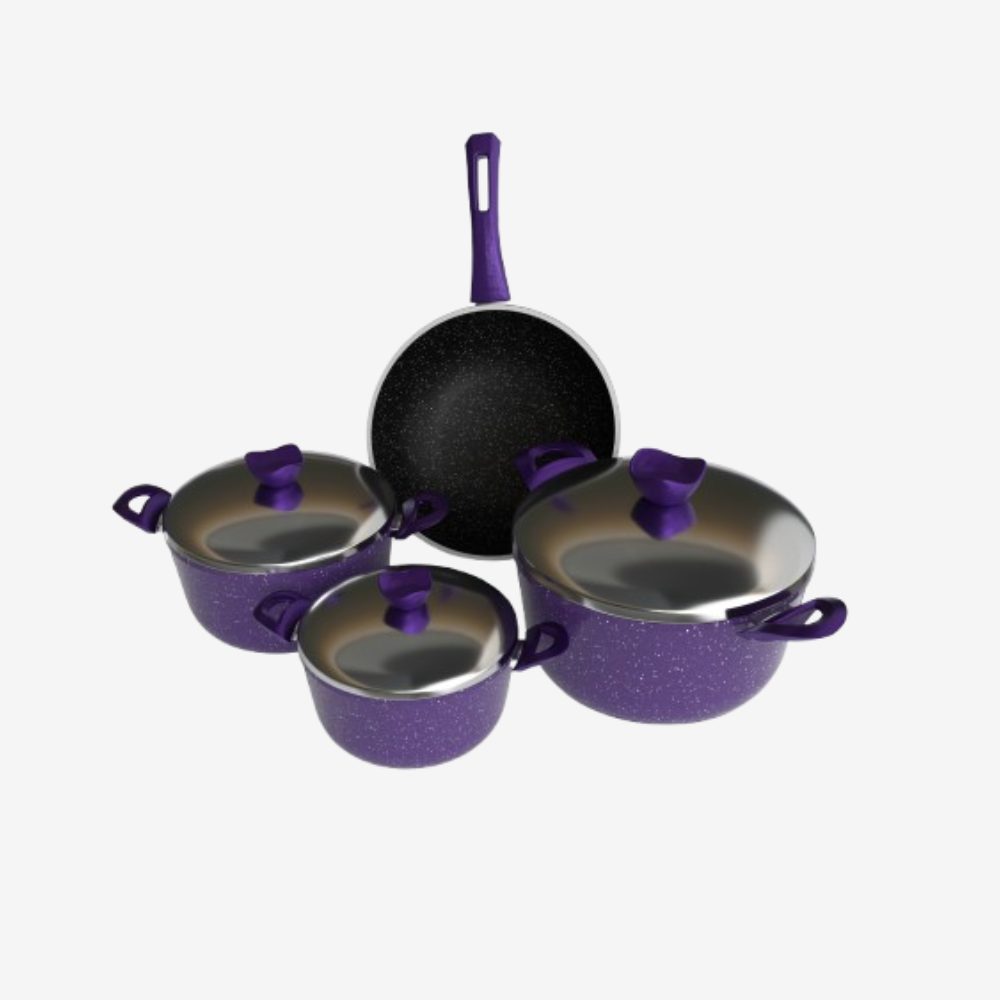 طقم حلل جرانيت موف 7 قطع و ووك - بريميوم سٌمك 5 مم