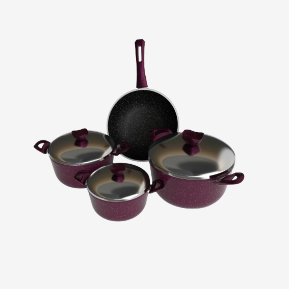 طقم حلل جرانيت بوردو 7 قطع و ووك - بريميوم سٌمك 5 مم