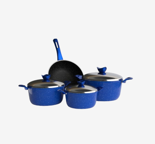 طقم حلل جرانيت ازرق 7 قطع و ووك 