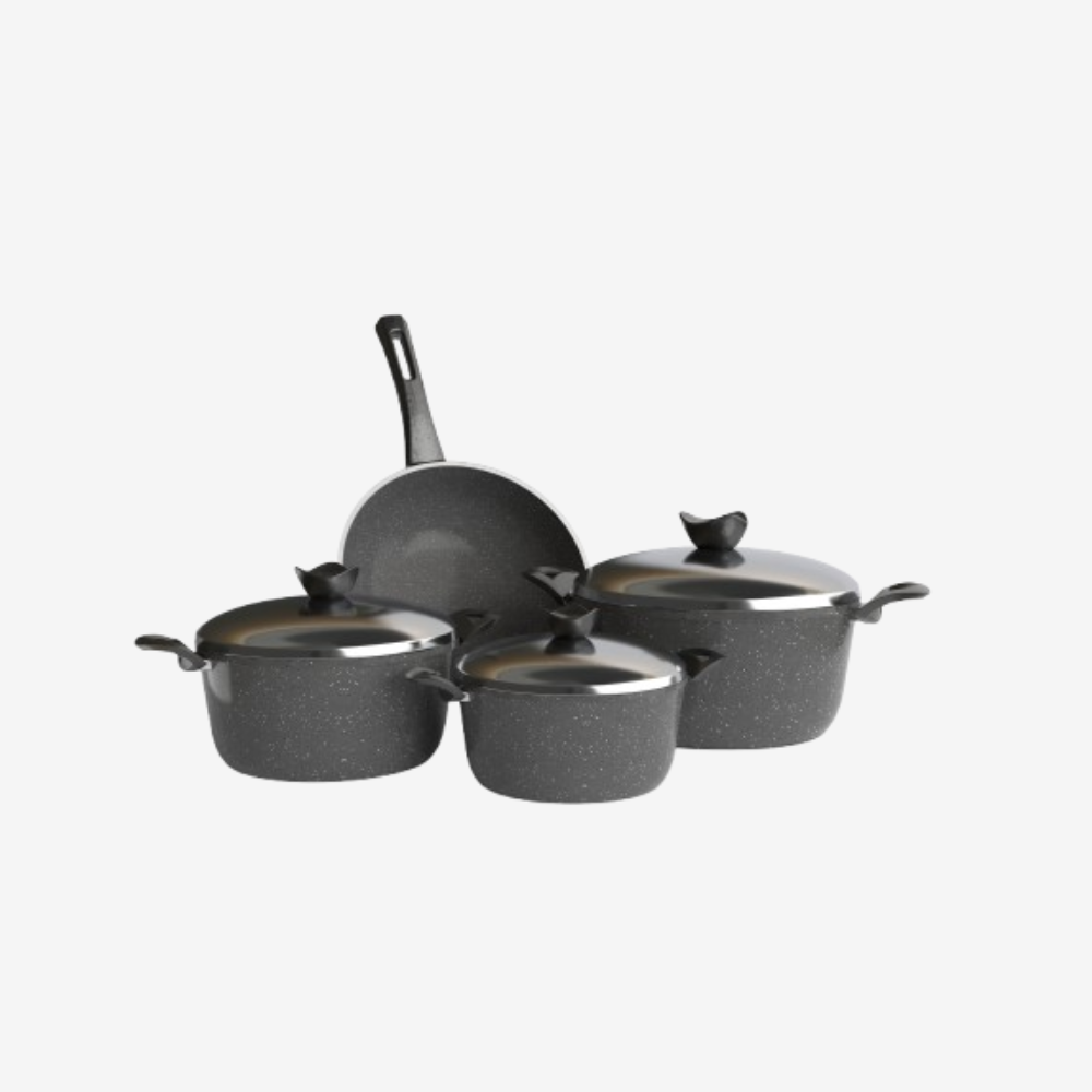 طقم حلل جرانيت رمادي 7 قطع و ووك 