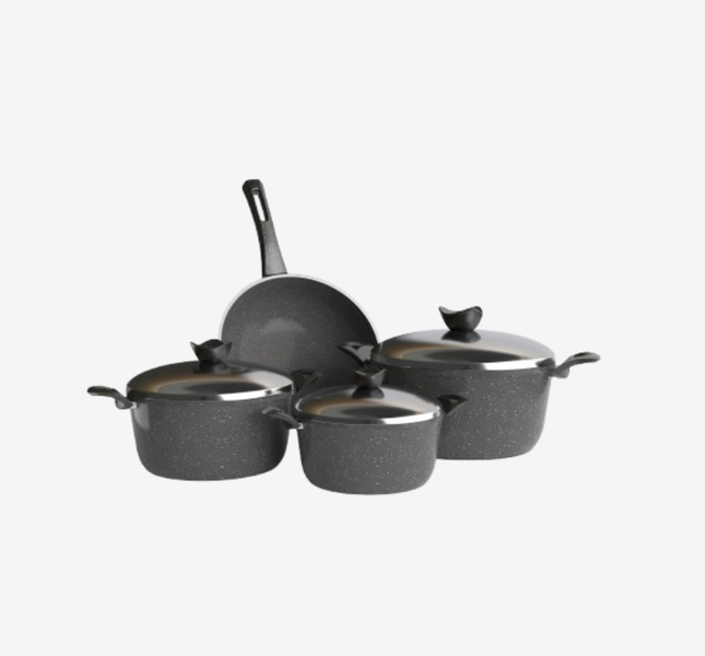 طقم حلل جرانيت رمادي 7 قطع و ووك 