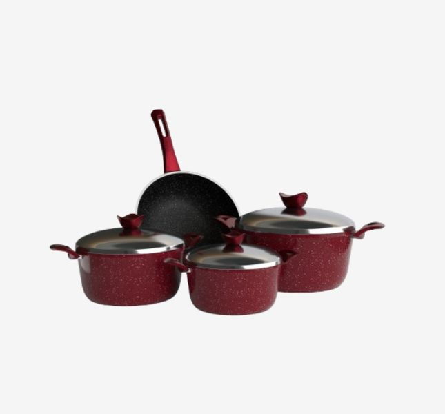 طقم حلل جرانيت احمر  7 قطع و ووك 