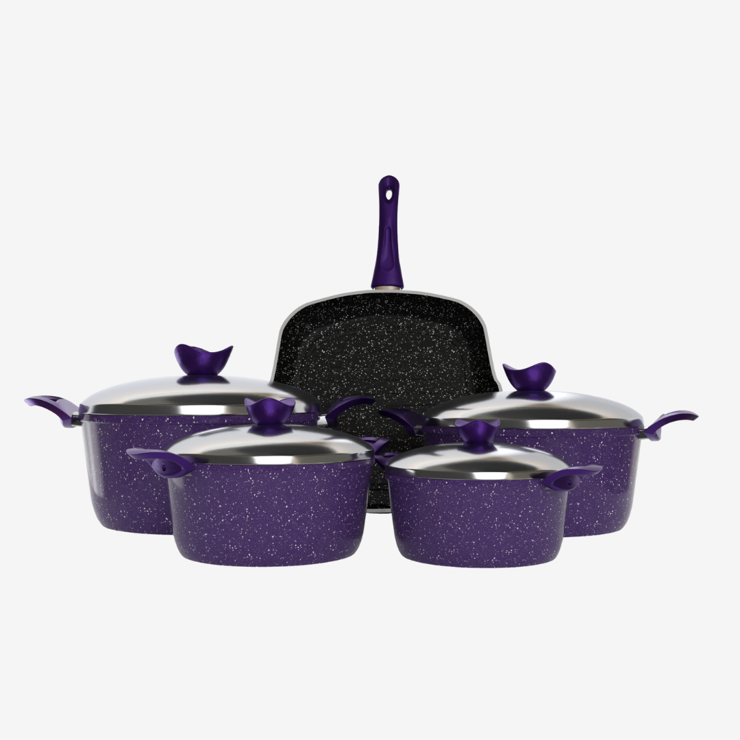 طقم حلل جرانيت موف 9 قطع بجريل - بريميوم سٌمك 5 مم