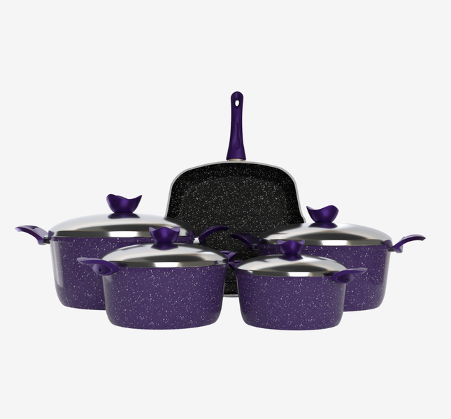 طقم حلل جرانيت موف 9 قطع بجريل - بريميوم سٌمك 5 مم