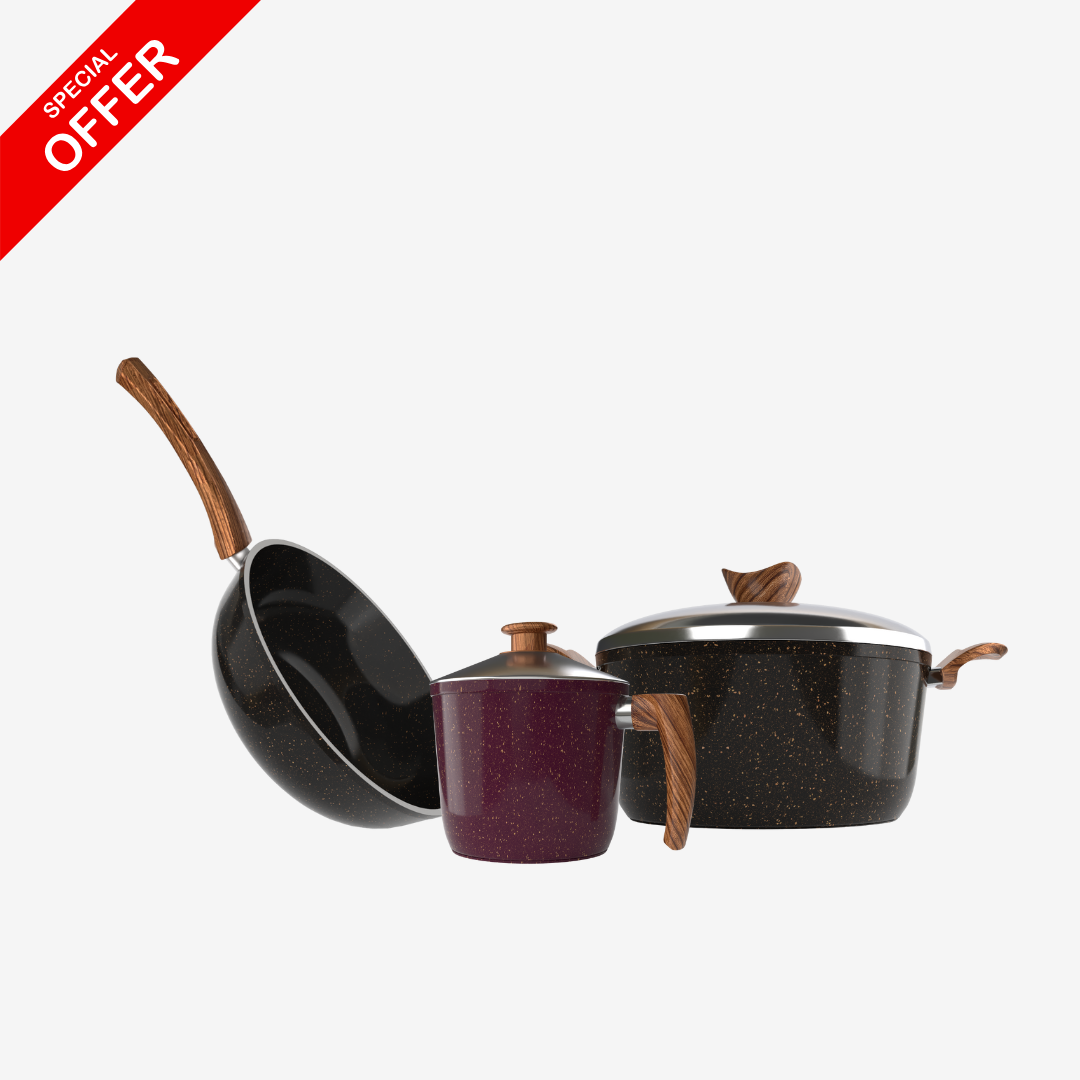 ووك جرانيت + حلة جرانيت 28 سم + لبانة جرانيت – بريميوم سُمك 5 مم | حسب اللون المتوفر