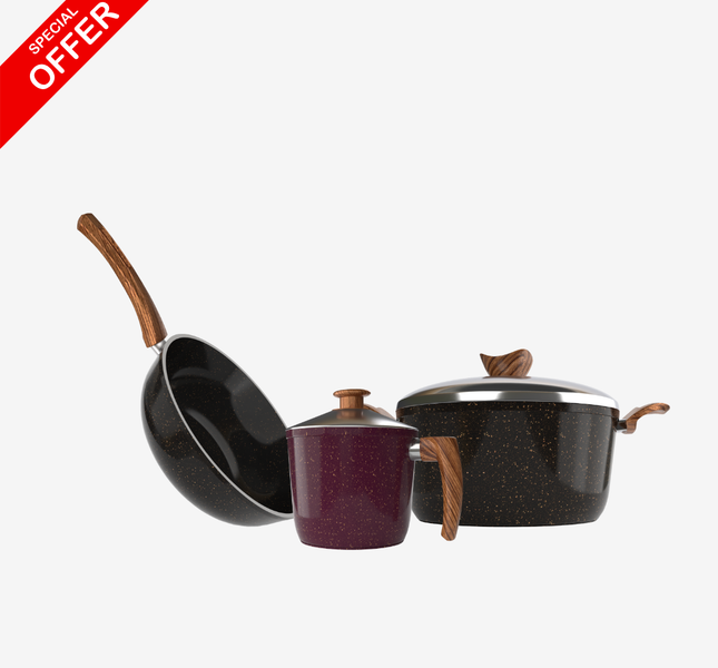 ووك جرانيت + حلة جرانيت 28 سم + لبانة جرانيت – بريميوم سُمك 5 مم | حسب اللون المتوفر