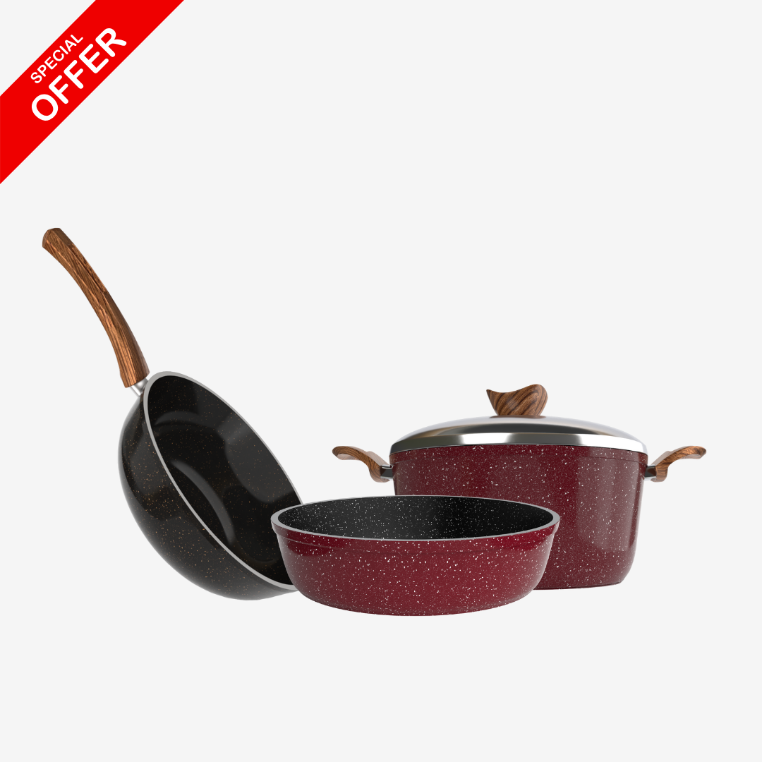 حلة جرانيت 28 سم + صينية جرانيت 30 سم + ووك جرانيت – بريميوم سُمك 5 مم | اللون حسب المتوفر