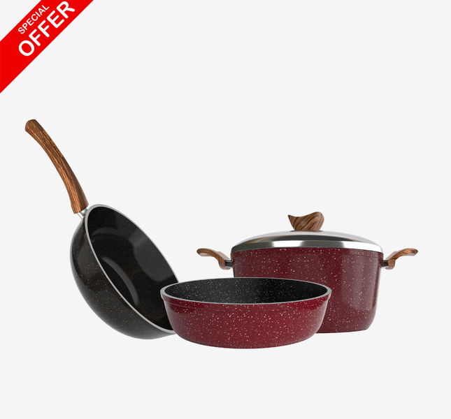 حلة جرانيت 28 سم + صينية جرانيت 30 سم + ووك جرانيت – بريميوم سُمك 5 مم | اللون حسب المتوفر