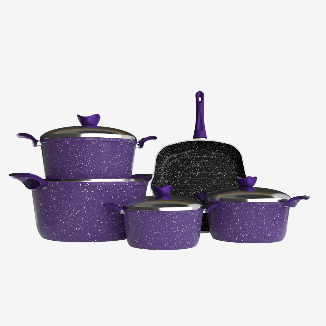 طقم حلل جرانيت موف 9 قطع بجريل - بريميوم سٌمك 5 مم