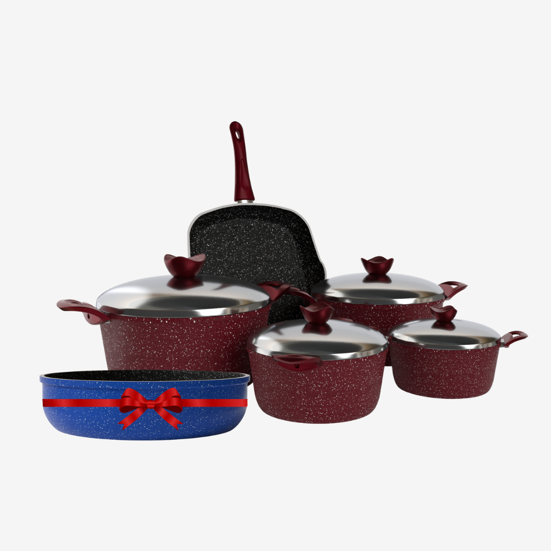 طقم بريميوم 9 قطع (4 حلل + جريل) + صينية كايا إيطالي مقاس 26 سم هدية