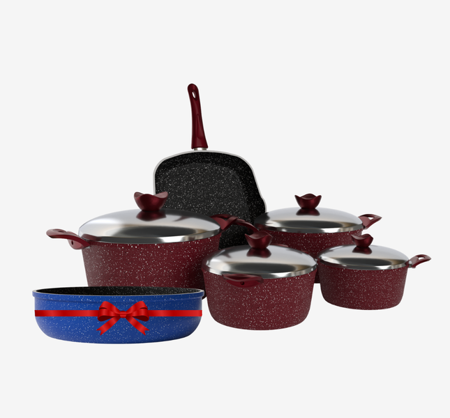 طقم بريميوم 9 قطع (4 حلل + جريل) + صينية كايا إيطالي مقاس 26 سم هدية