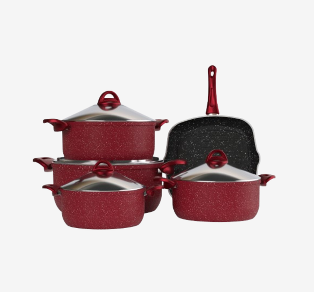 طقم كايا إيطالي جرانيت احمر 9 قطع بجريل - سٌمك 3 مم