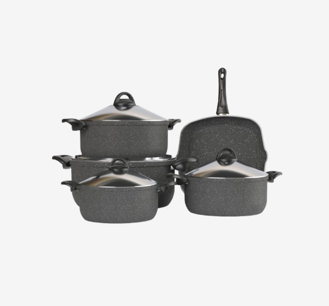 طقم كايا إيطالي جرانيت رمادي 9 قطع بجريل - سٌمك 3 مم