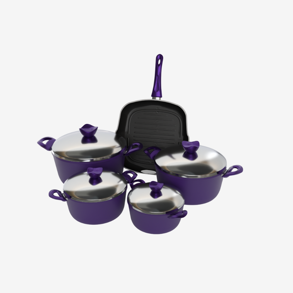 طقم حلل تيفال موف 9 قطع بجريل عصري 