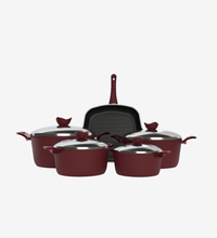 طقم حلل تيفال أحمر 9 قطع بجريل 