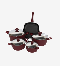 طقم حلل تيفال أحمر 9 قطع بجريل مميز 