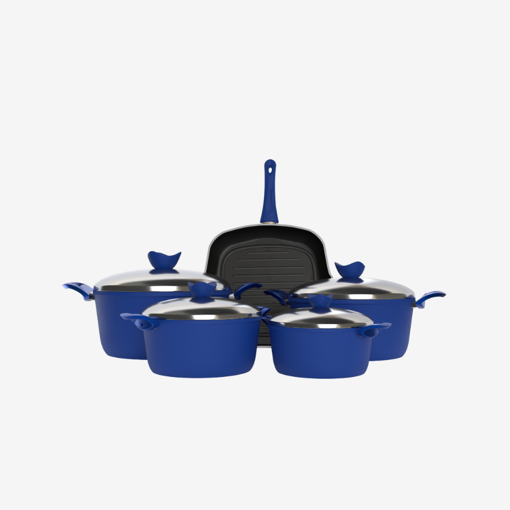 طقم حلل تيفال أزرق 9 قطع بجريل أنيق