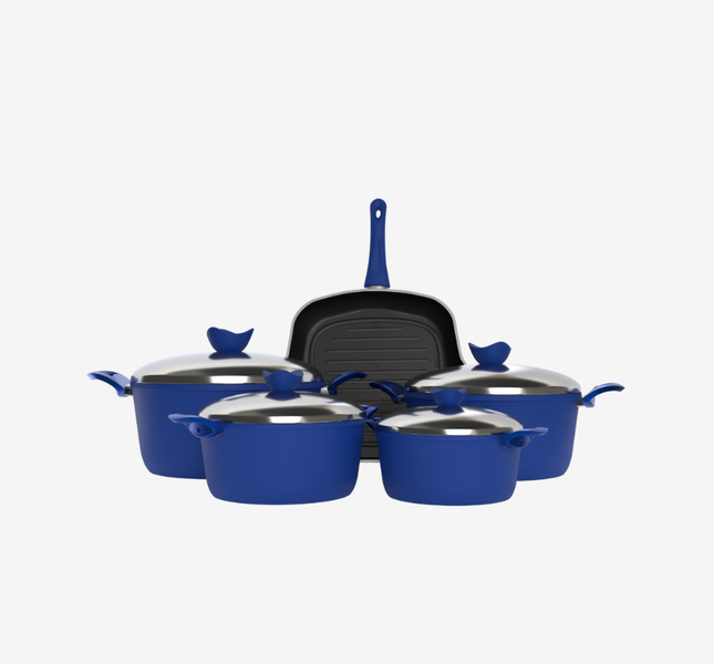 طقم حلل تيفال أزرق 9 قطع بجريل أنيق