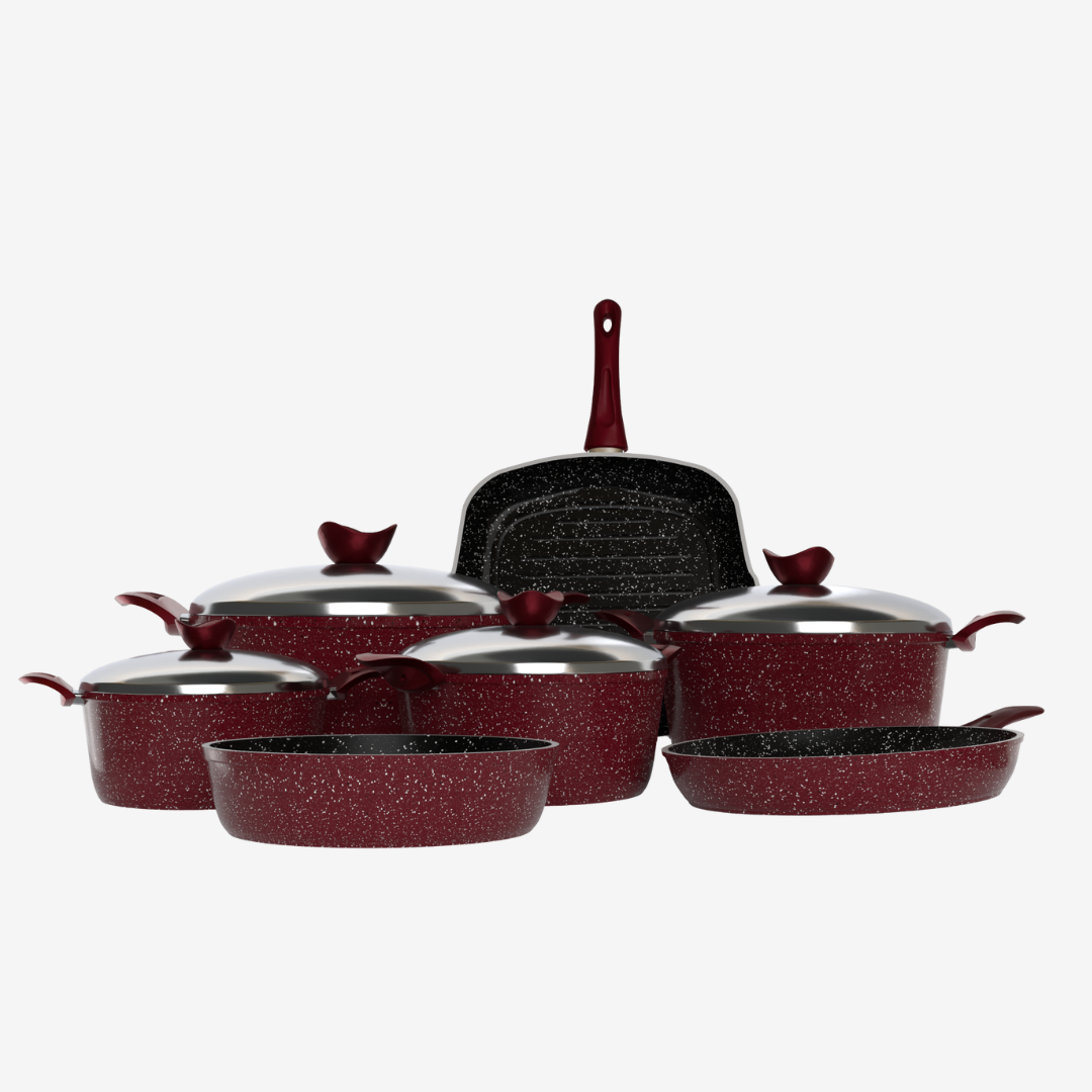 طقم حلل جرانيت احمر 11 قطعه - سٌمك 5 مم