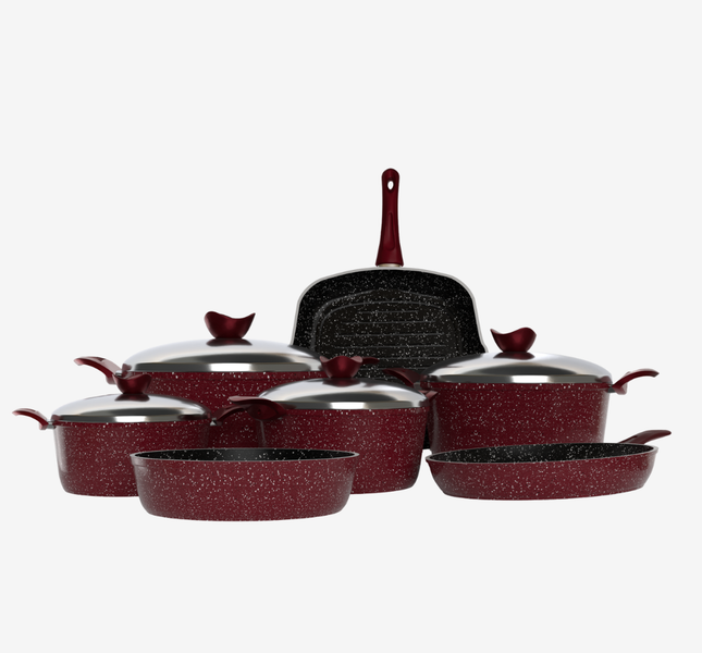 طقم حلل جرانيت احمر 11 قطعه - سٌمك 5 مم