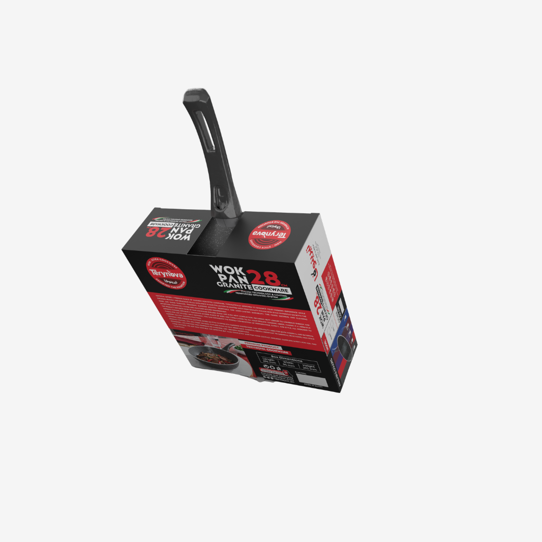 مقلاية ووك جرانيت لون اسود مقاس 28 بمقبض باكليت خشبي - بريميوم سٌمك  4 مم