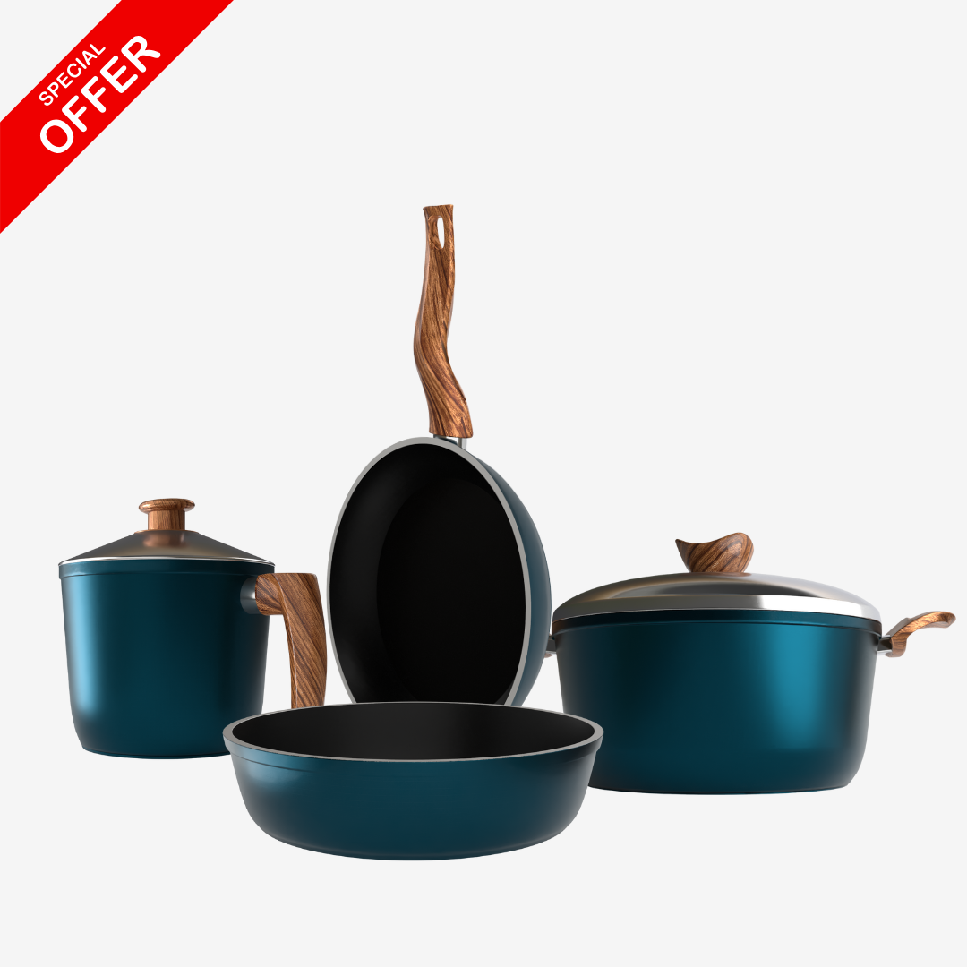 لبانة جرانيت 16 سم + حلة جرانيت 24 سم + مقلاية جرانيت 24 سم + صينية جرانيت 28 سم – بريميوم 5 مم | اللون حسب المتوفر