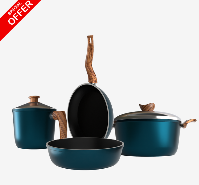 لبانة جرانيت 16 سم + حلة جرانيت 24 سم + مقلاية جرانيت 24 سم + صينية جرانيت 28 سم – بريميوم 5 مم | اللون حسب المتوفر