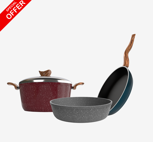 حلة جرانيت 24 سم + مقلاية جرانيت 24 سم + صينية جرانيت 28 سم – بريميوم 5 مم | اللون حسب المتوفر