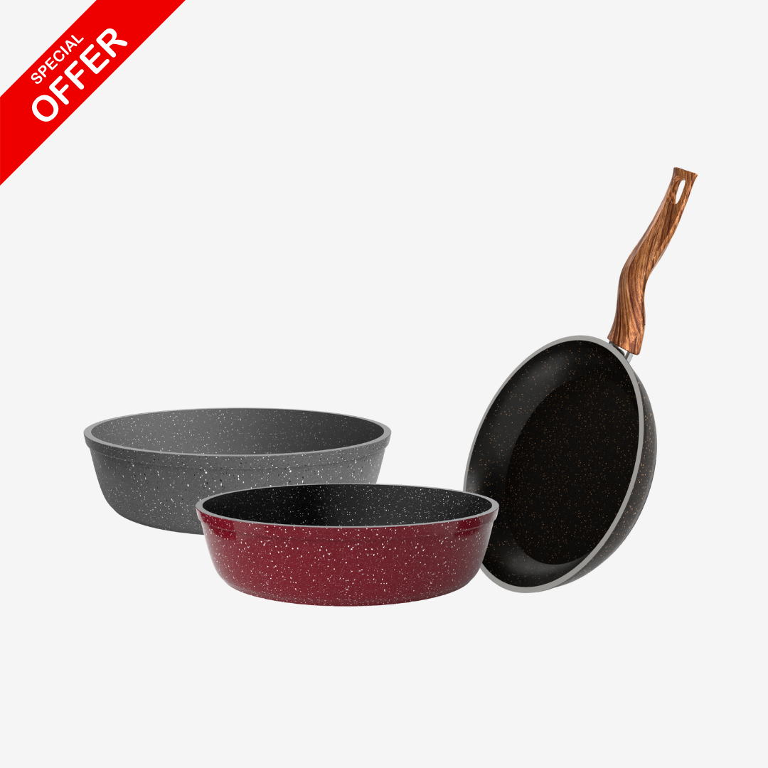 صينية جرانيت 26 و30 سم + مقلاية جرانيت 24 سم – بريميوم 5 مم | حسب اللون المتوفر