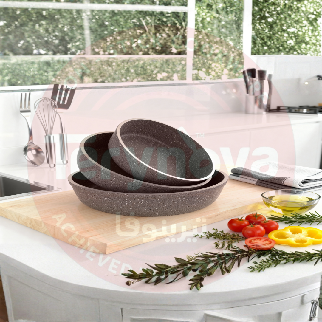 طقم صينية جرانيت رمادي 3 قطع - بريميوم سٌمك  5 مم